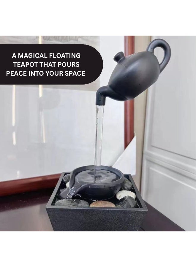ARABIQO Indoor Tabletop Water Fountain with LED Rolling Ball, Feng Shui Waterfall Fountain for Home & Office Décor, Modern Living Room Table Fountain, Relaxing Water Feature Gift (Floating Teapot) - Image 2